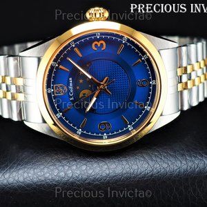 NEW S. Coifman Men's 44mm Moon Window LMT ED Two Tone Blue Dial Bracelet Watch